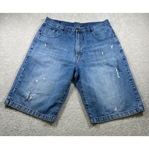 Flypaper Mens Size 36 Baggy‎ Distressed Blue Jean Shorts Denim Skater